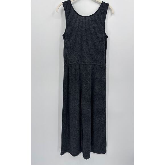 Uniqlo Soft Grey Ribbed Wide Leg Jumpsuit Sleeveless Drawstring Waist Size XS - Picture 5 of 8